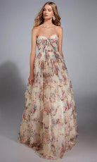 Alyce Paris 61957 - Floral Print Strapless Layered Gown - view 5