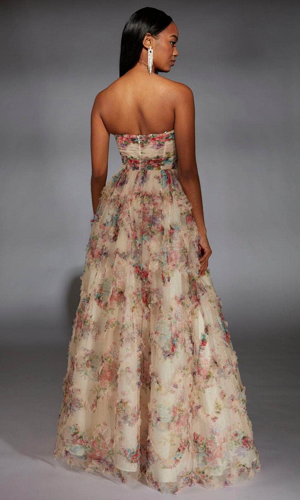 Alyce Paris 61957 - Floral Print Strapless Layered Gown - back view