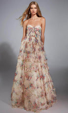 Alyce Paris 61957 - Floral Print Strapless Layered Gown - designer prom dress at Silhouette Dresses