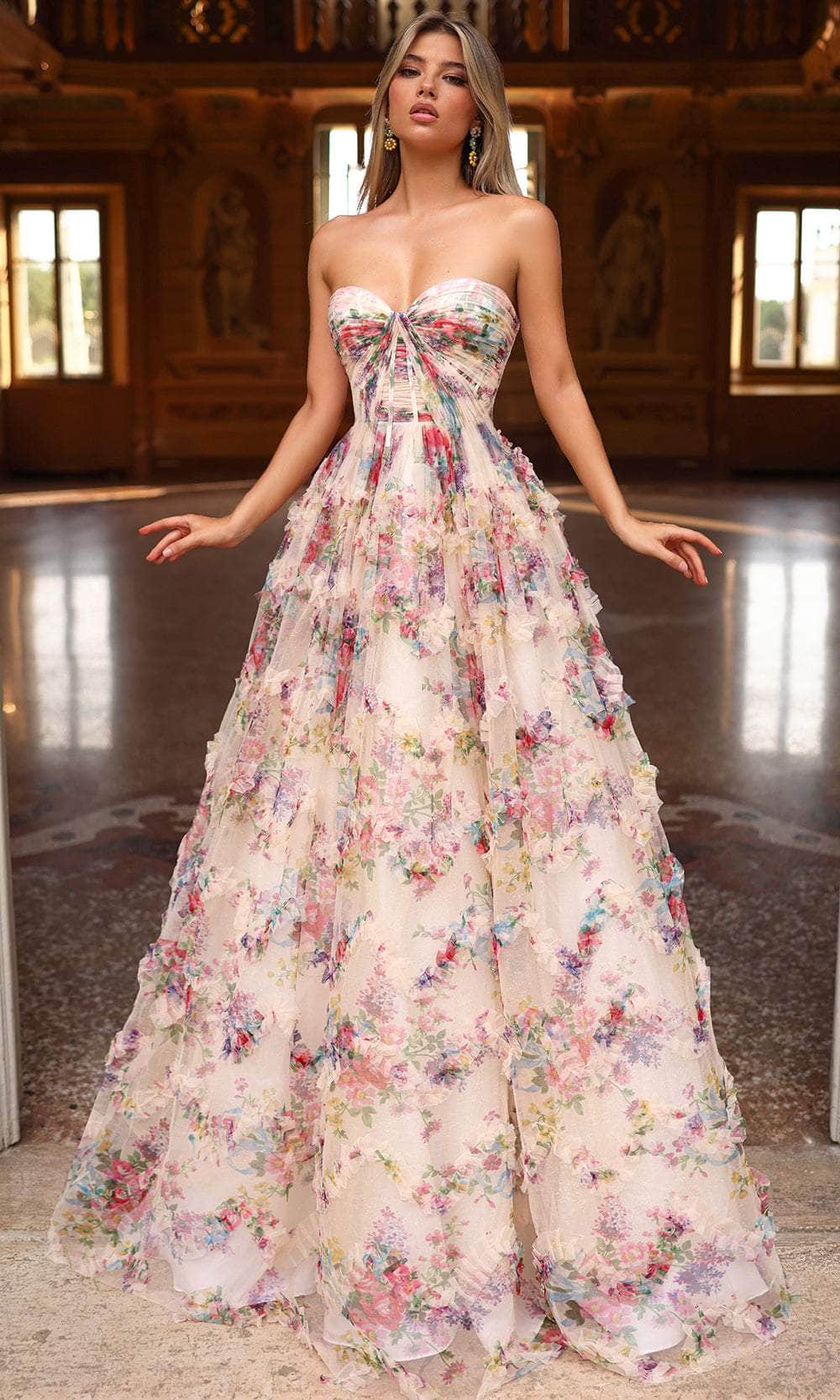 Alyce Paris 61957 - Floral Print Strapless Layered Gown - view 4