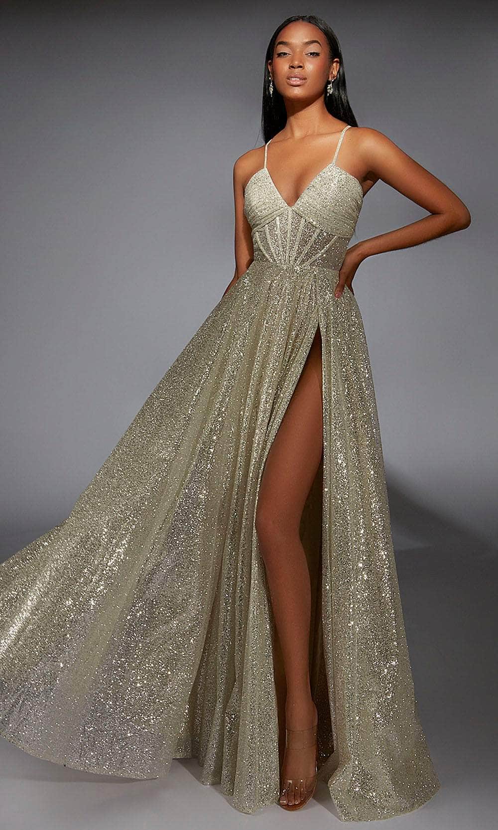Alyce Paris 61973 - Glitter Sleeveless Deep V-Neck Gown