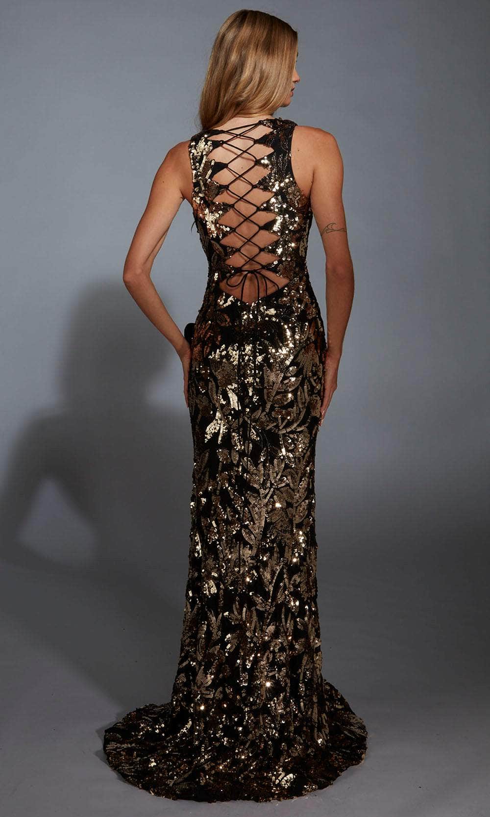 Alyce Paris 61975 - Metallic Floral Sheath Gown - back view