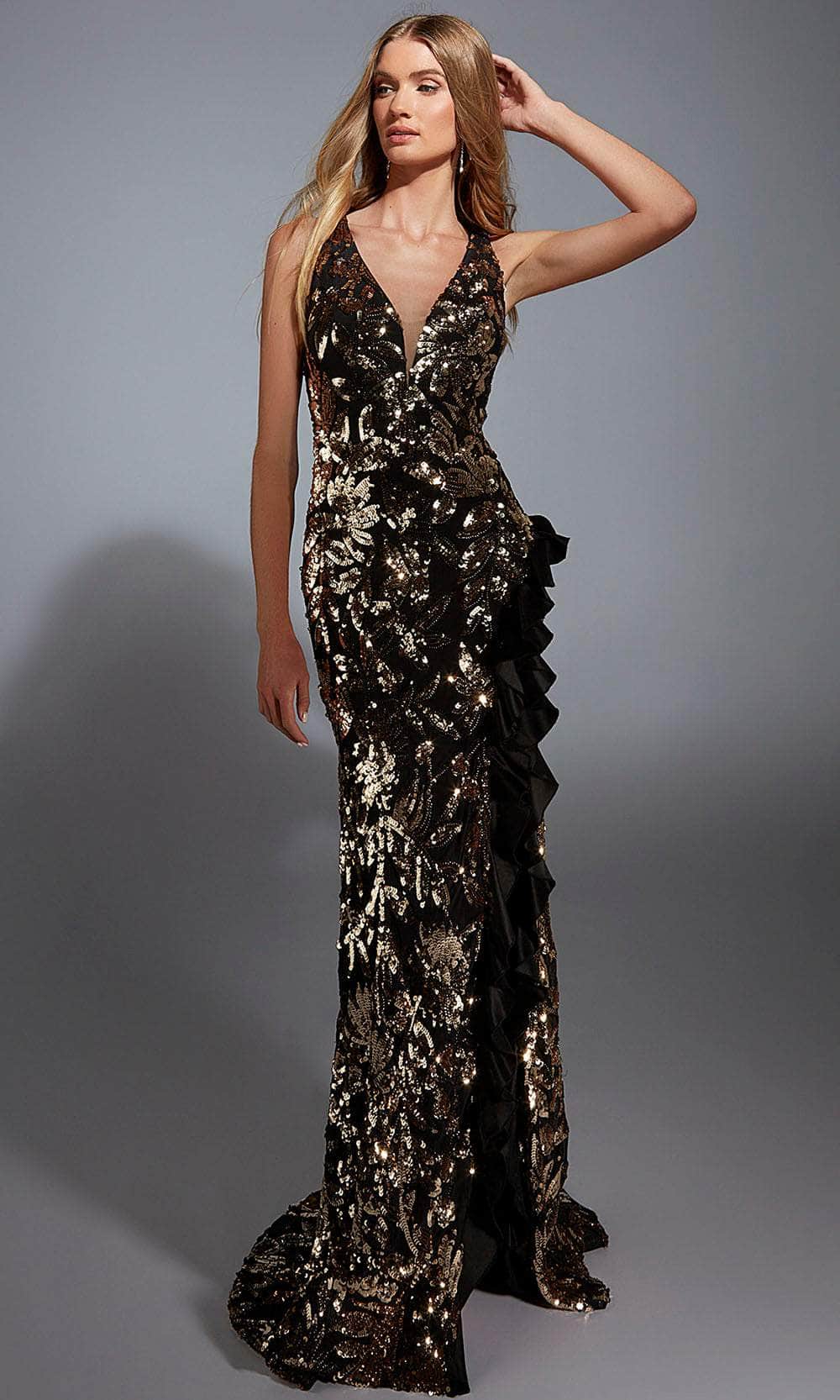 Alyce Paris 61975 - Metallic Floral Sheath Gown - detail view