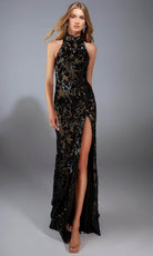 Alyce Paris 61979 - Leaf-Patterned Sequin High-Neck Gown