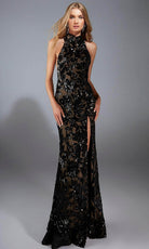 Alyce Paris 61979 - Leaf-Patterned Sequin High-Neck Gown