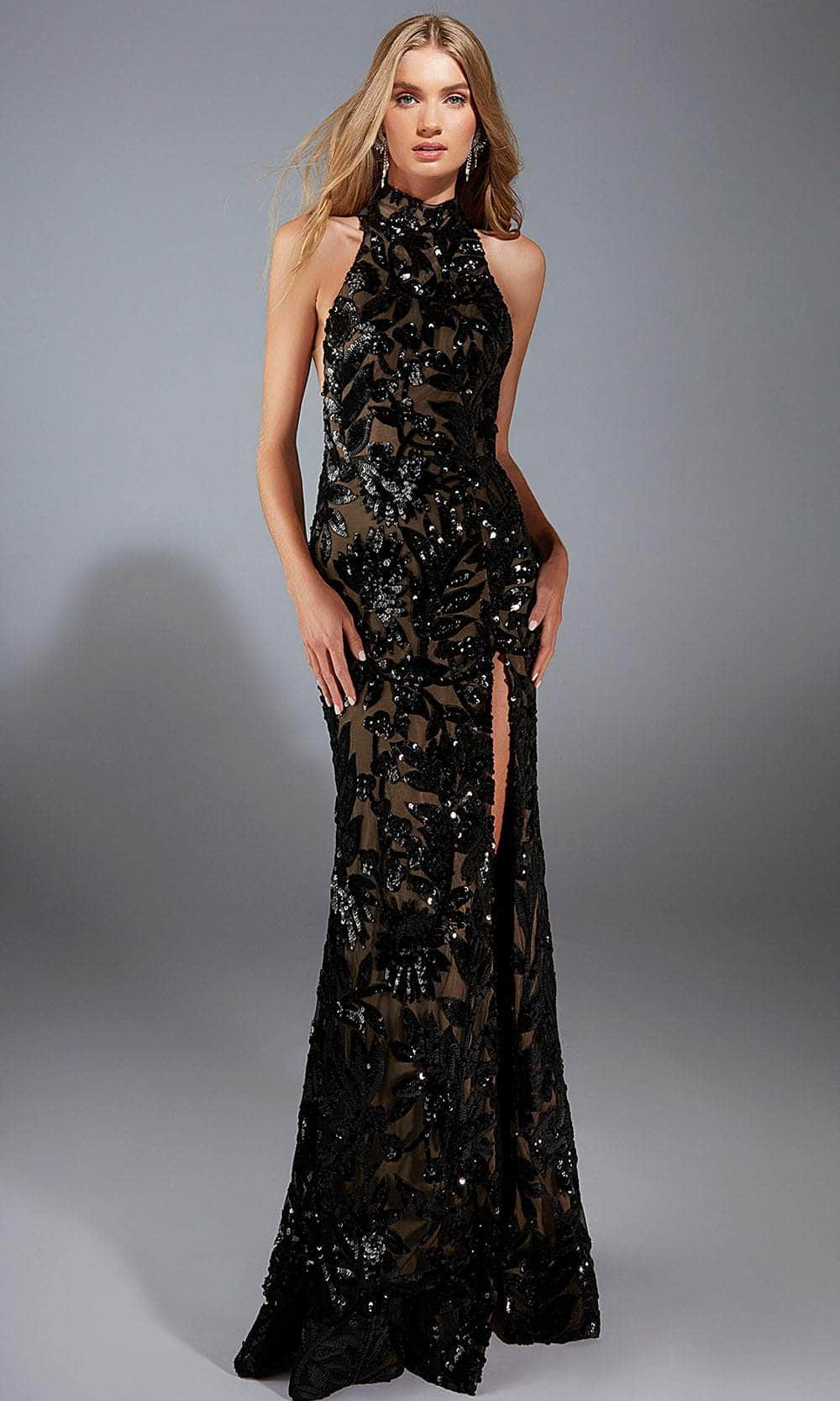 Alyce Paris 61979 - Leaf-Patterned Sequin High-Neck Gown - back view