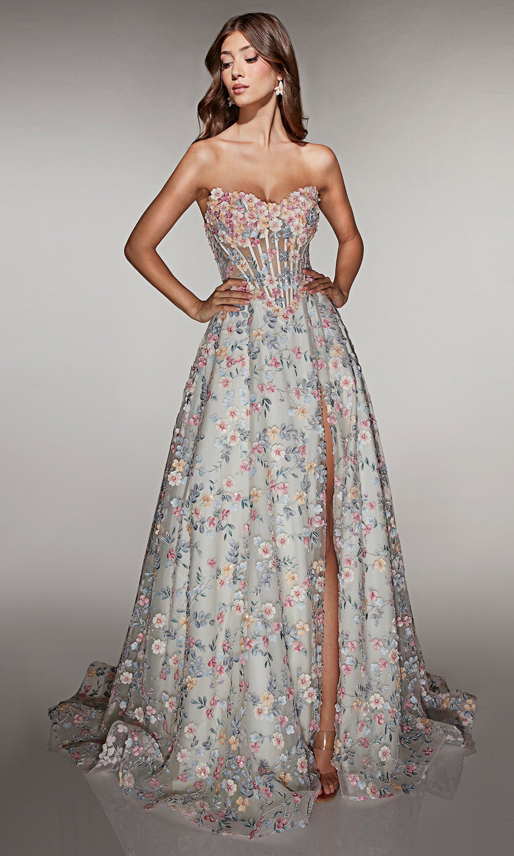 Alyce Paris 61986 - Floral Corset A Line Gown - Silhouette Dresses