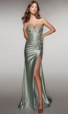 Alyce Paris 61991 - Satin Corset Gown with High Slit