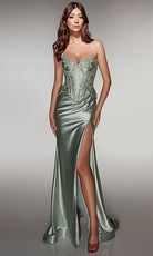 Alyce Paris 61991 - Satin Corset Gown with High Slit