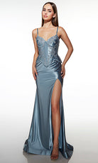 Alyce Paris 61991 - Satin Corset Gown with High Slit