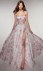 Alyce Paris 61994 - Floral tulle gown with illusion corset