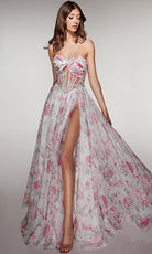 Alyce Paris 61994 - Floral tulle gown with illusion corset