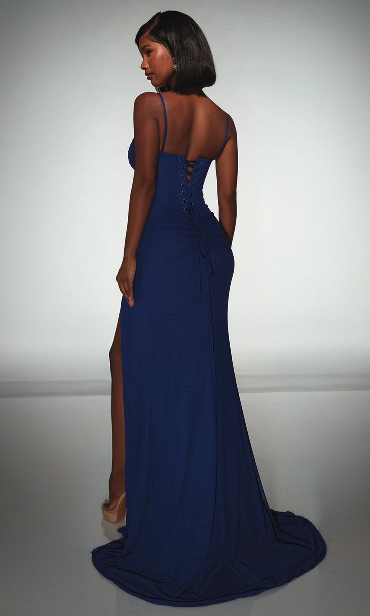 Alyce Paris 62002 - Sleek gown with slit and lace up back