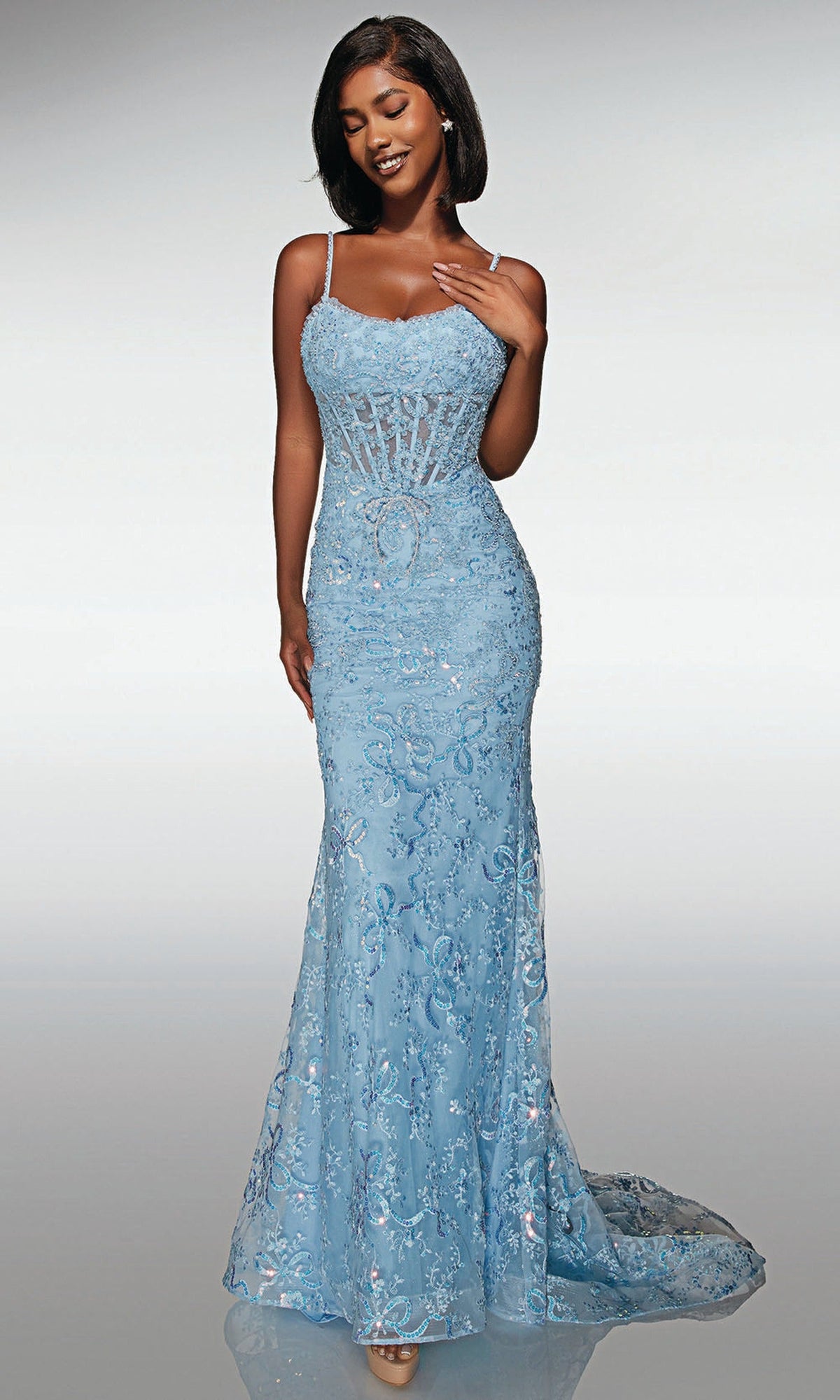 Alyce Paris 62017 - Beaded Corset Fitted Dress with Sweep Train