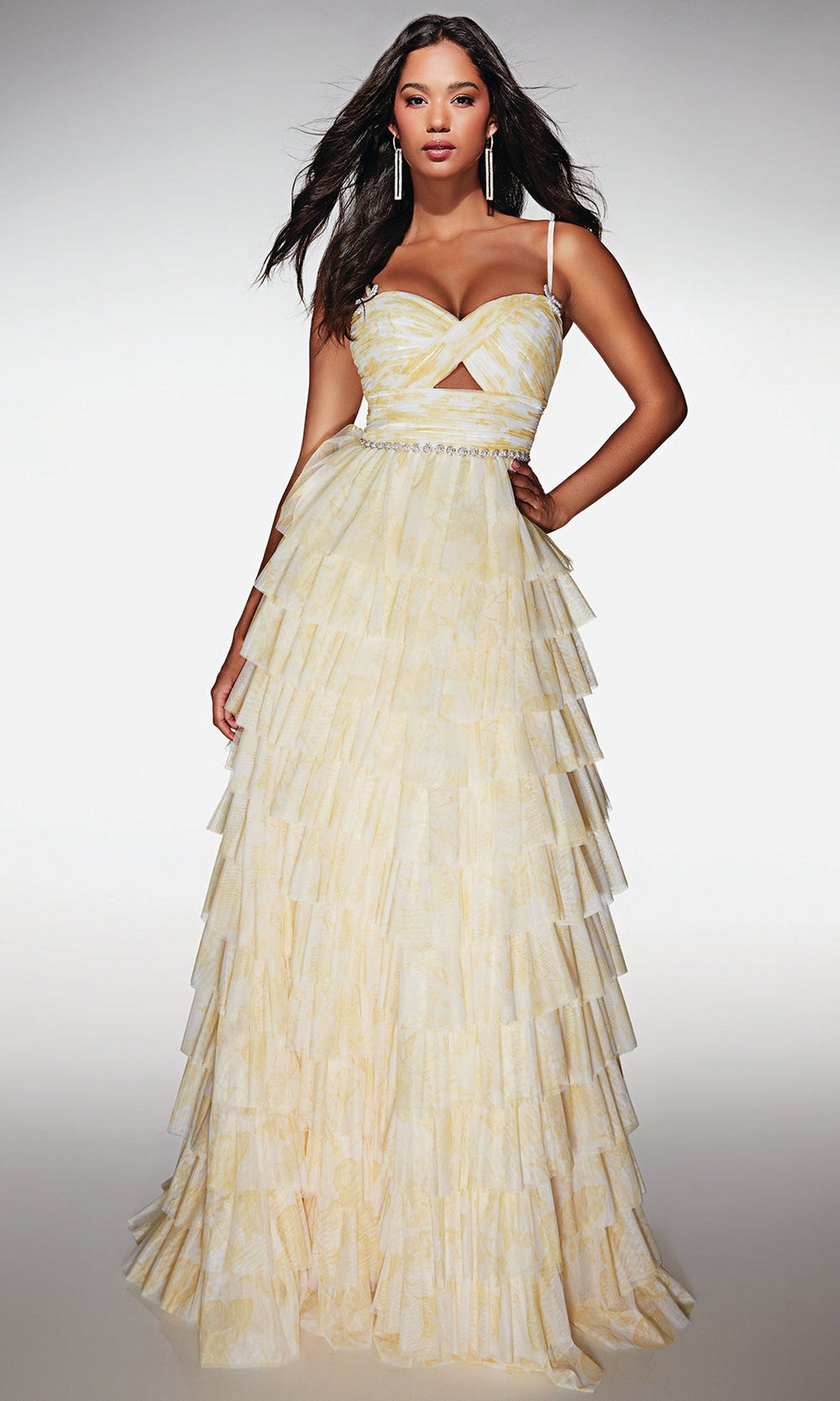 Alyce Paris 62018 - Tiered Ruffle A-Line with Pleated Bodice