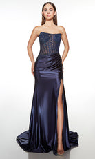 Alyce Paris 62027 - Strapless beaded corset gown with slit