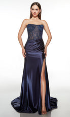 Alyce Paris 62027 - Strapless beaded corset gown with slit