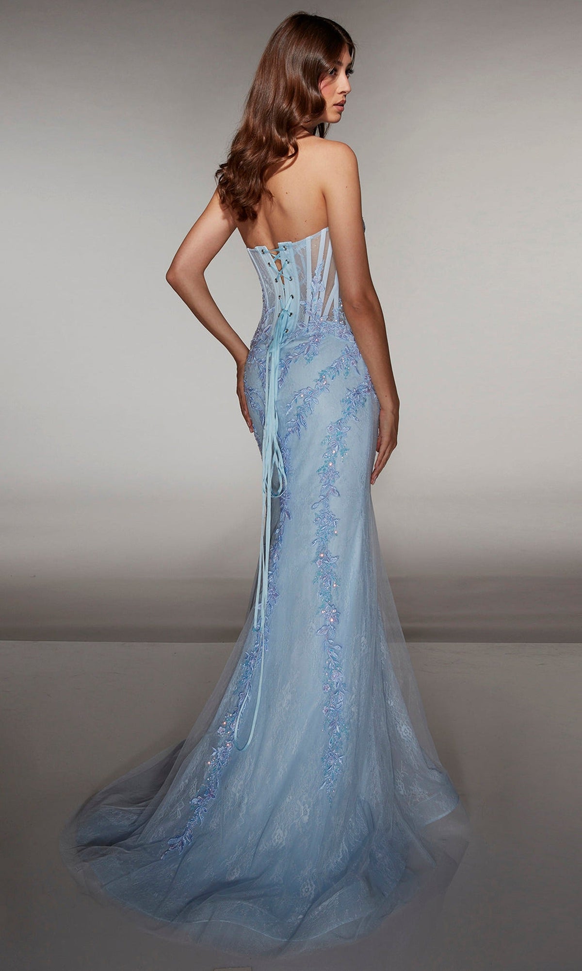 Alyce Paris 62036 - Floral Applique Mermaid Corset Gown