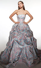 Alyce Paris 62039 - Pearl Trim Strapless Jacquard Ballgown