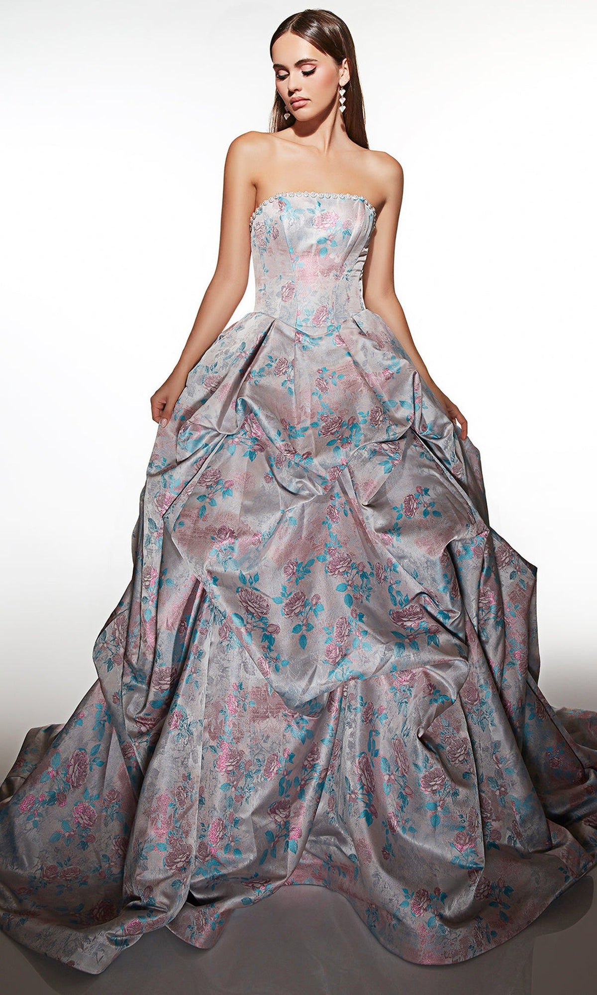 Alyce Paris 62039 - Pearl Trim Strapless Jacquard Ballgown