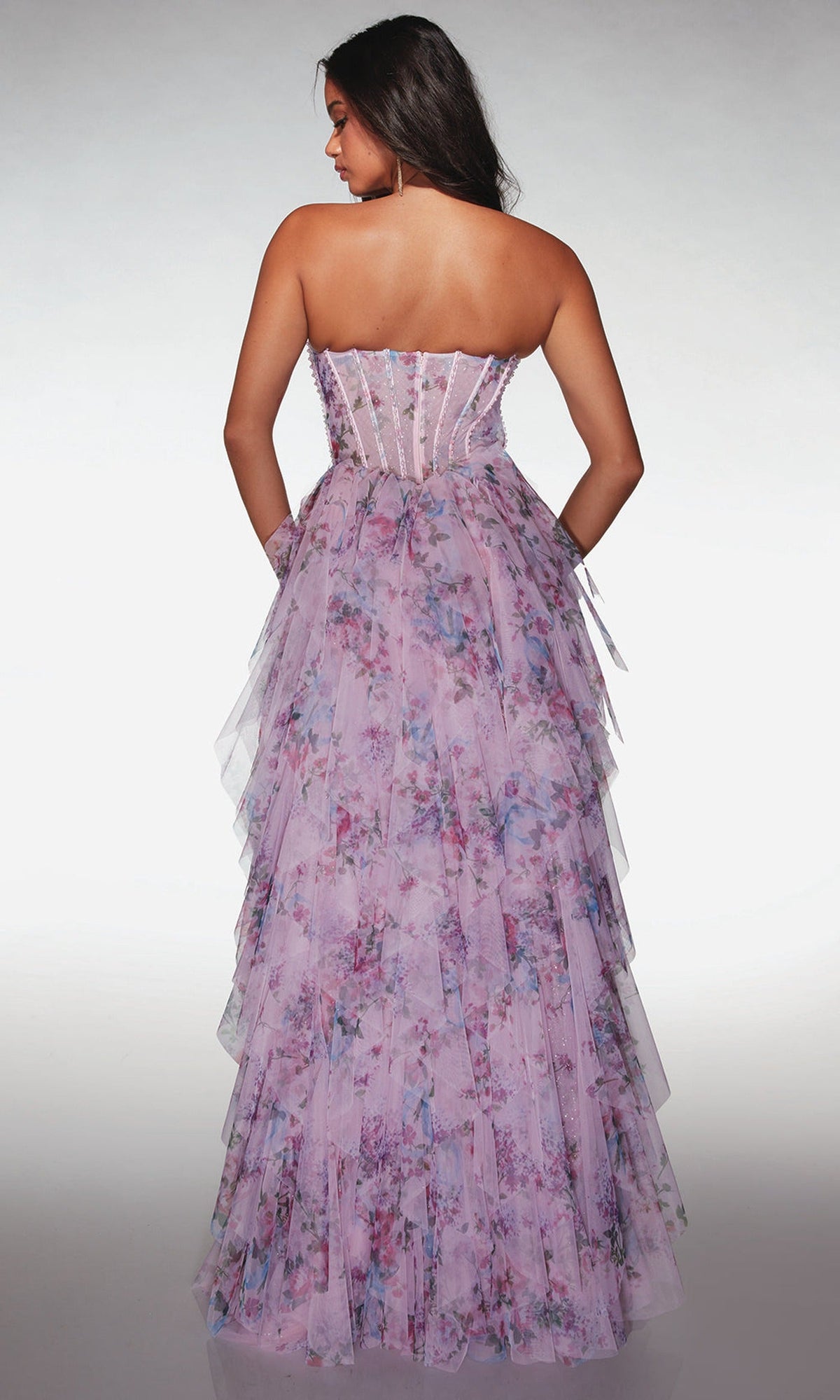 Alyce Paris 62041 - Floral Corset Ballgown with Slit