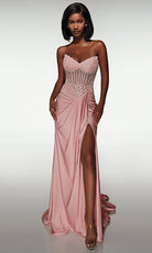 Alyce Paris 62057 - Beaded Corset Gown with Thigh Slit - Silhouette Dresses