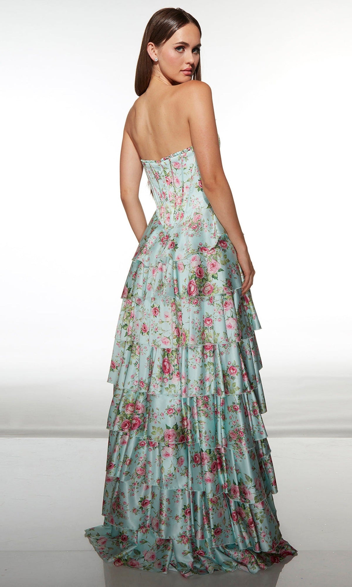 Alyce Paris 62066 - Strapless Floral Tiered A Line Gown
