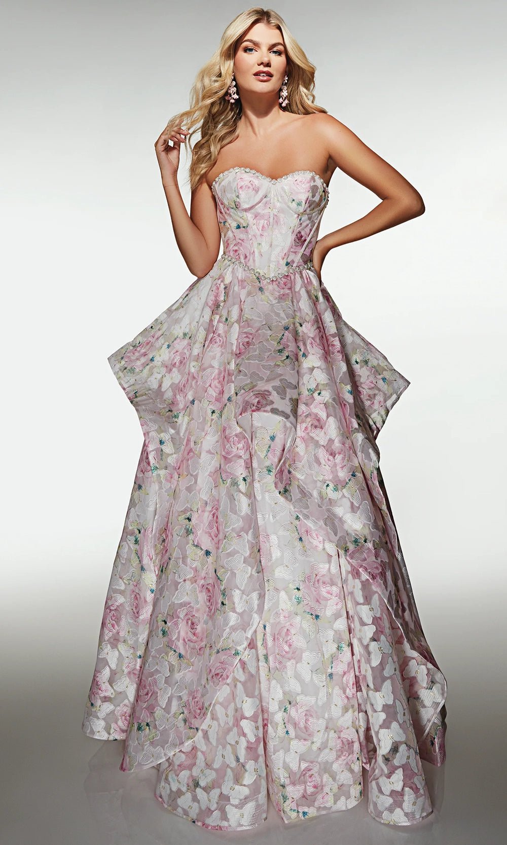 Alyce Paris 62071 - Strapless Corset Floral Ball Gown - Silhouette Dresses