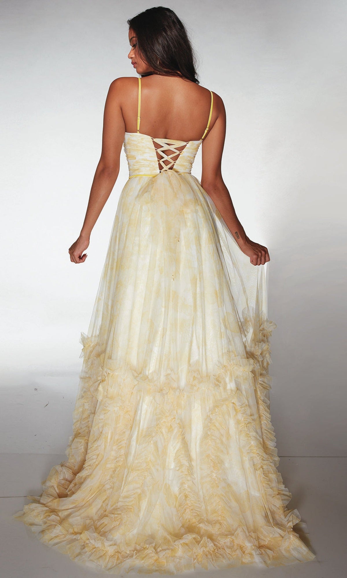 Alyce Paris 62078 - Tiered Ruffle Gown with Crossover Bodice