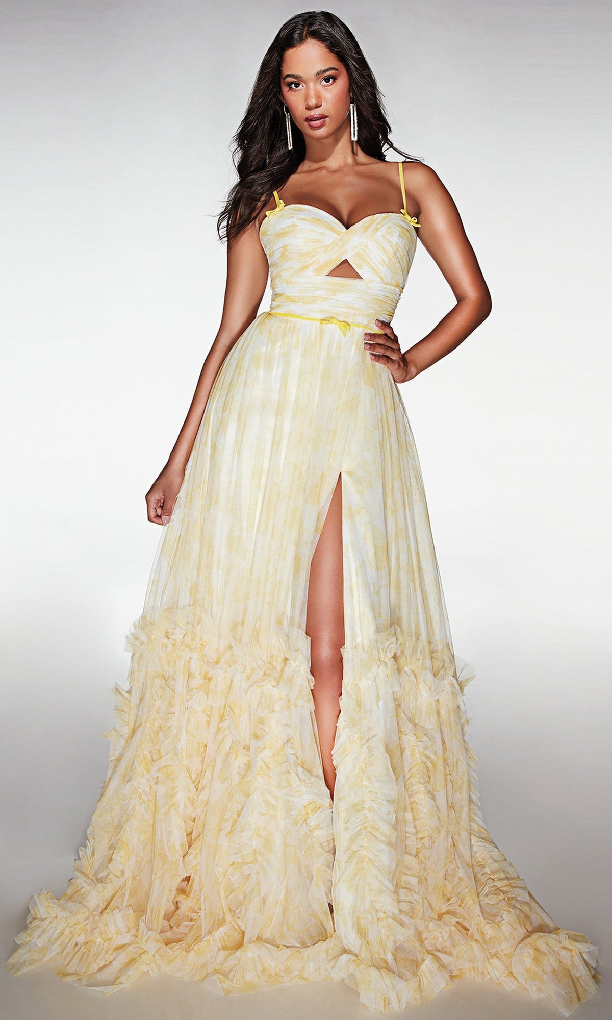 Alyce Paris 62078 - Tiered Ruffle Gown with Crossover Bodice
