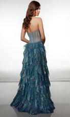 Alyce Paris 62081 - Glitter Corset Tiered Slit Gown