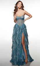 Alyce Paris 62081 - Glitter Corset Tiered Slit Gown
