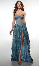 Alyce Paris 62081 - Glitter Corset Tiered Slit Gown - Silhouette Dresses