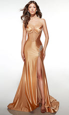 Alyce Paris 62084 - Strapless Corset Gown with Slit