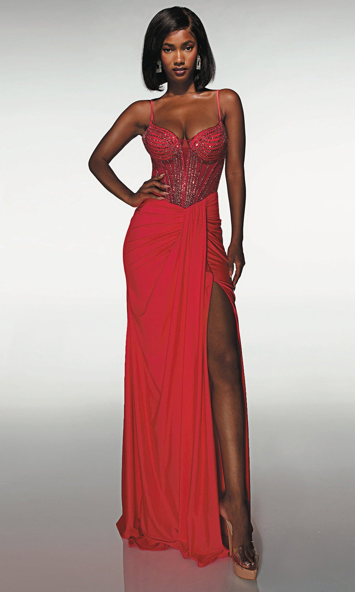 Alyce Paris 62088 - Beaded Corset Gown with Draped Skirt