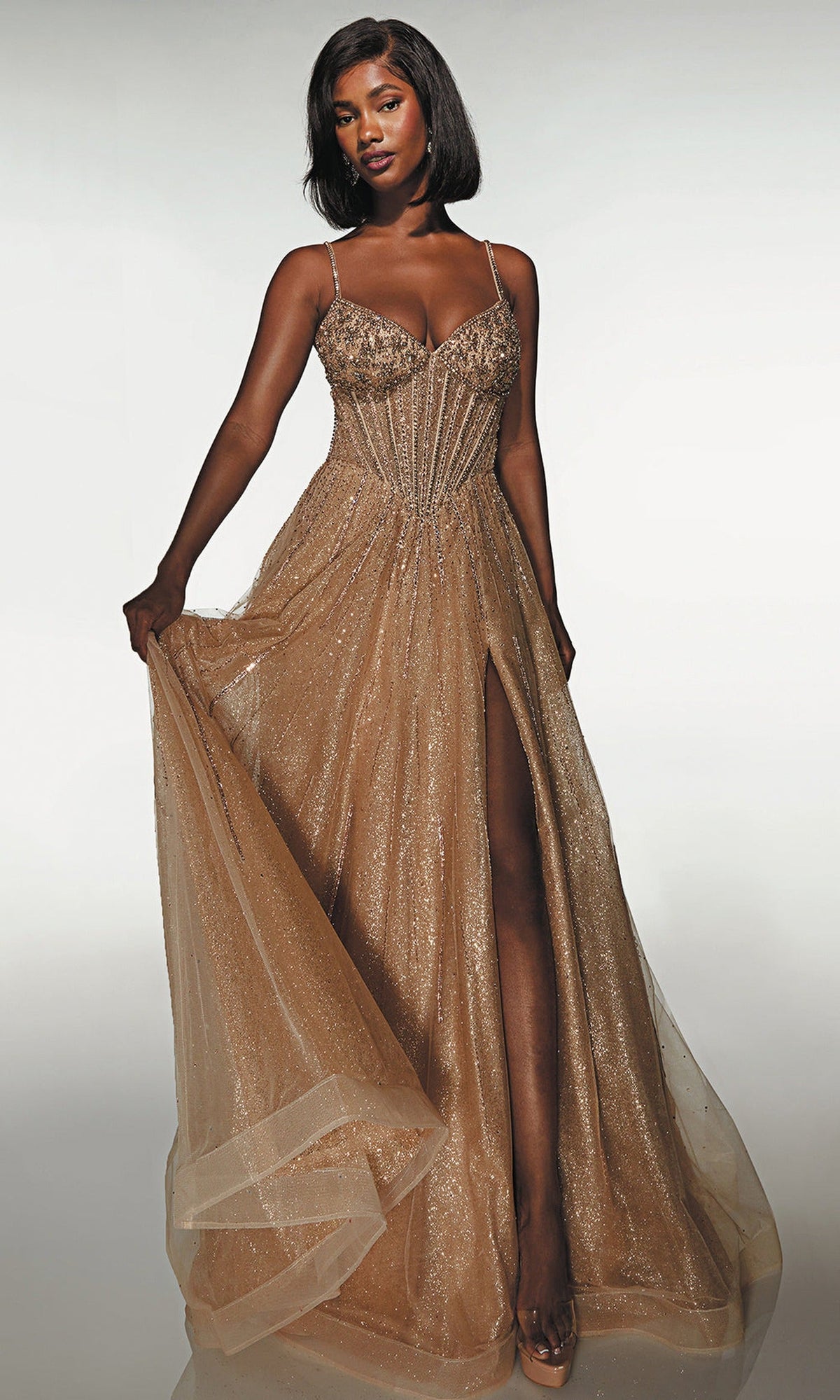 Alyce Paris 62093 - Sparkling Corset A-line Gown with Slit