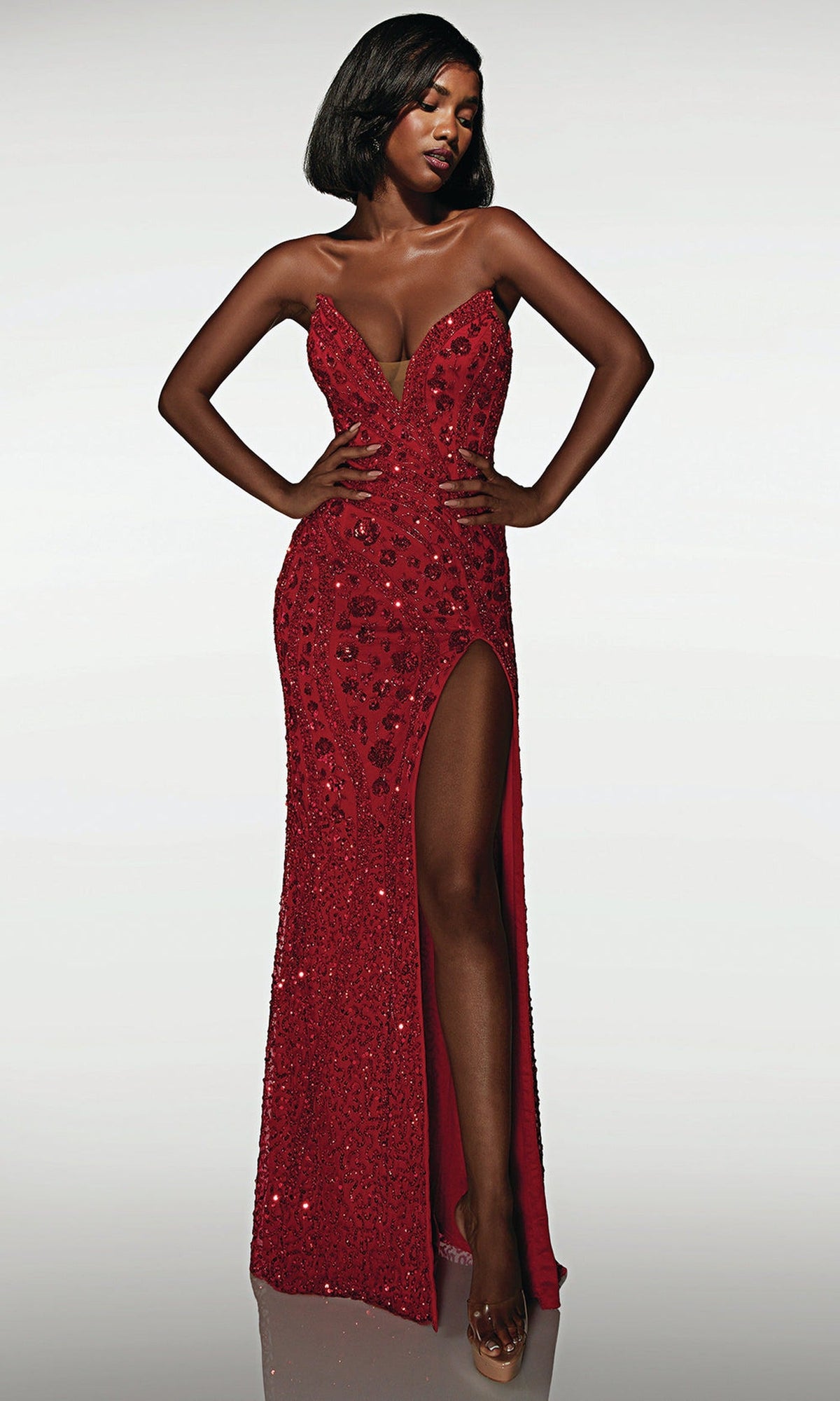 Alyce Paris 62136 - Embellished Plunging Neck Straight Gown
