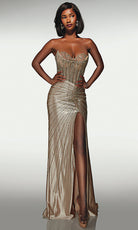 Alyce Paris 62142 - Embellished Sheath Gown With Lace Up Back