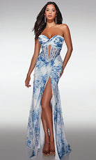 Alyce Paris 62176 - Corset Slit Printed Evening Gown