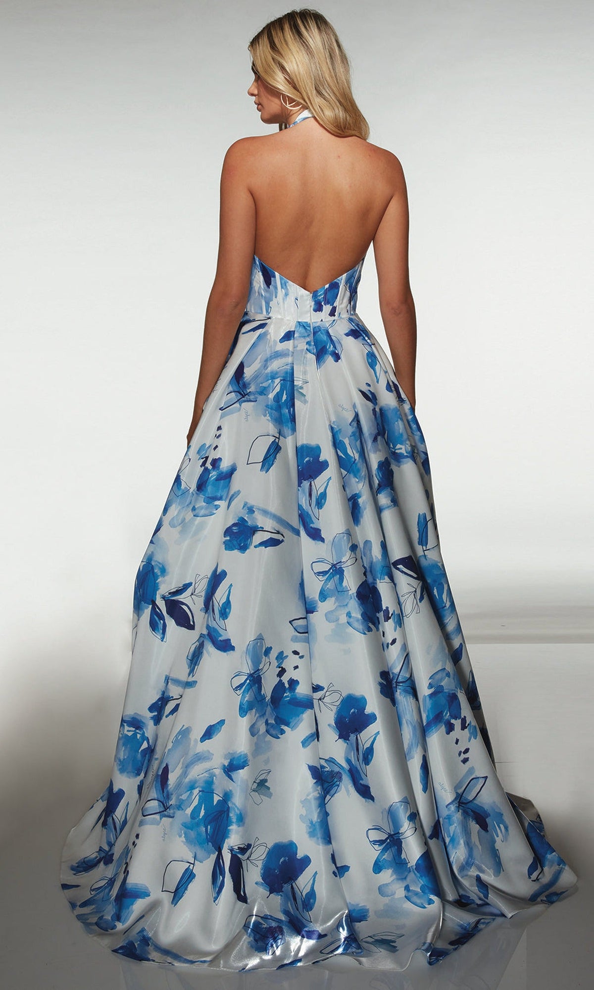 Alyce Paris 62214 - Floral Halter Ball Gown with Overskirt Slit