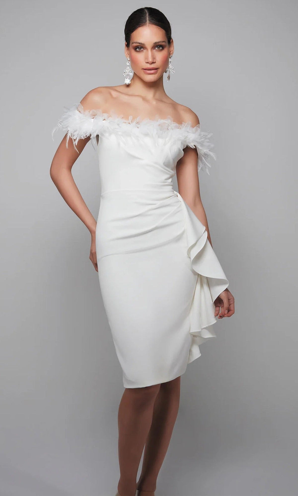 Alyce Paris 70000 - Off Shoulder Feather Trim Cocktail Dress