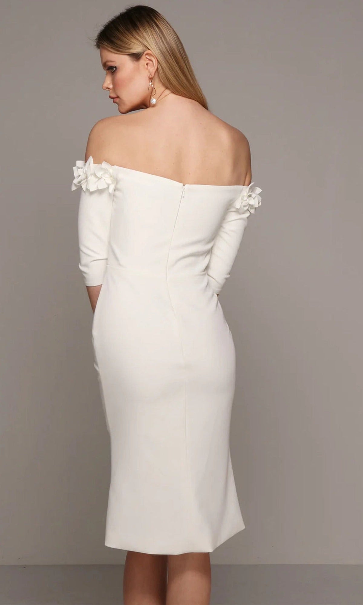 Alyce Paris 70003 - Off Shoulder Fitted Dress with Floral Accents