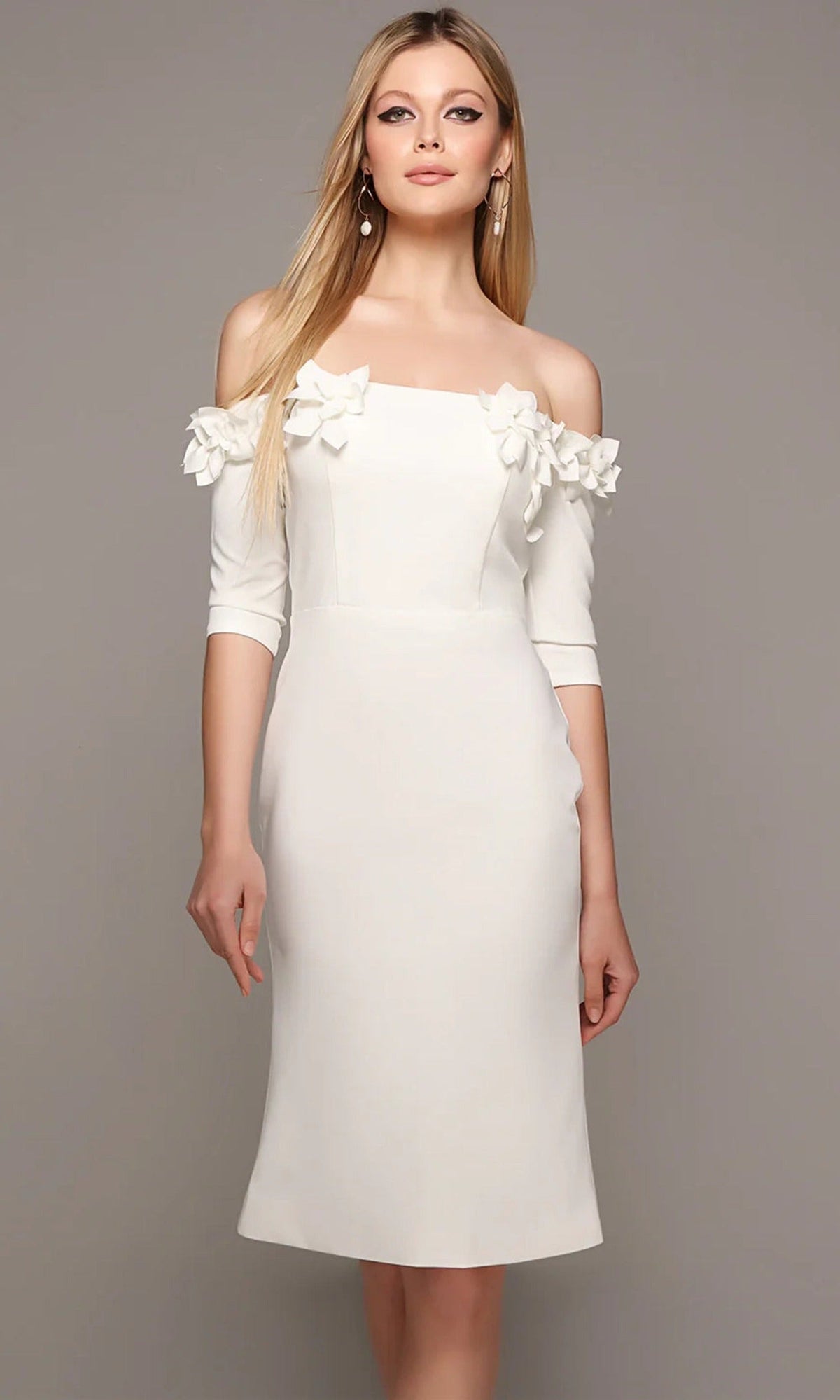 Alyce Paris 70003 - Off Shoulder Fitted Dress with Floral Accents