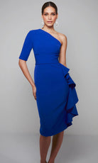 Alyce Paris 70006 - One Shoulder Ruffle Knee-Length Dress