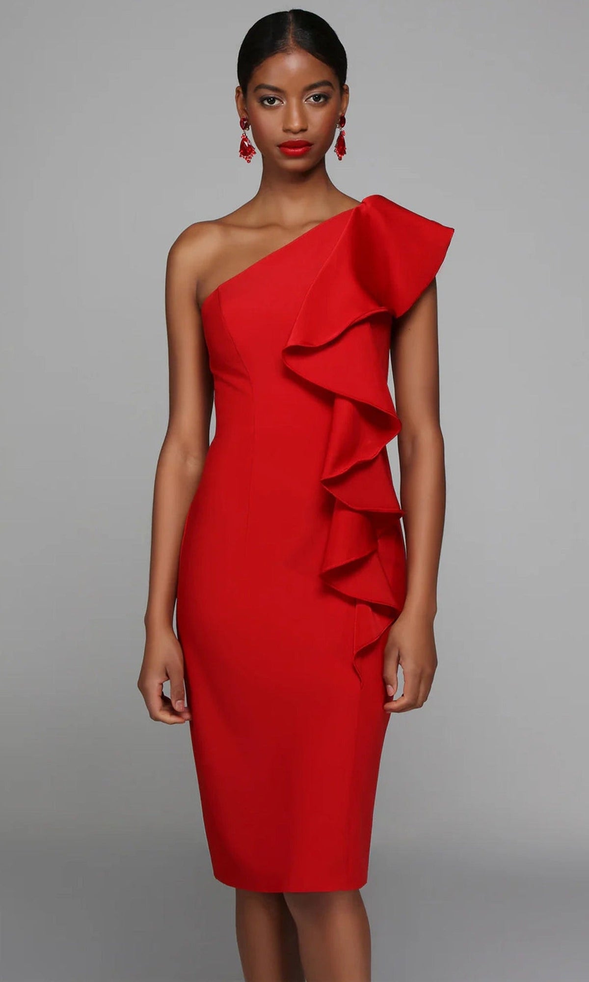 Alyce Paris 70008 - One Shoulder Crepe Dress with Ruffle