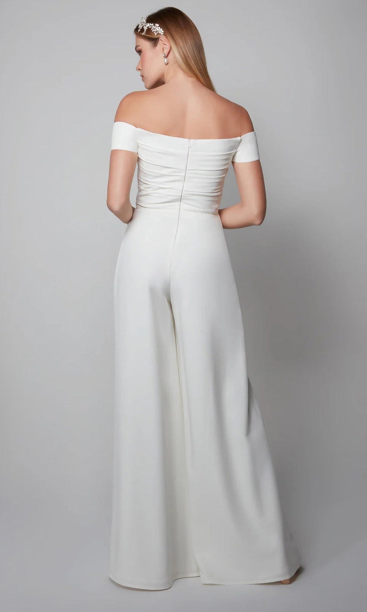 Alyce Paris 70014 - Pleated Off Shoulder Bridal Jumpsuit
