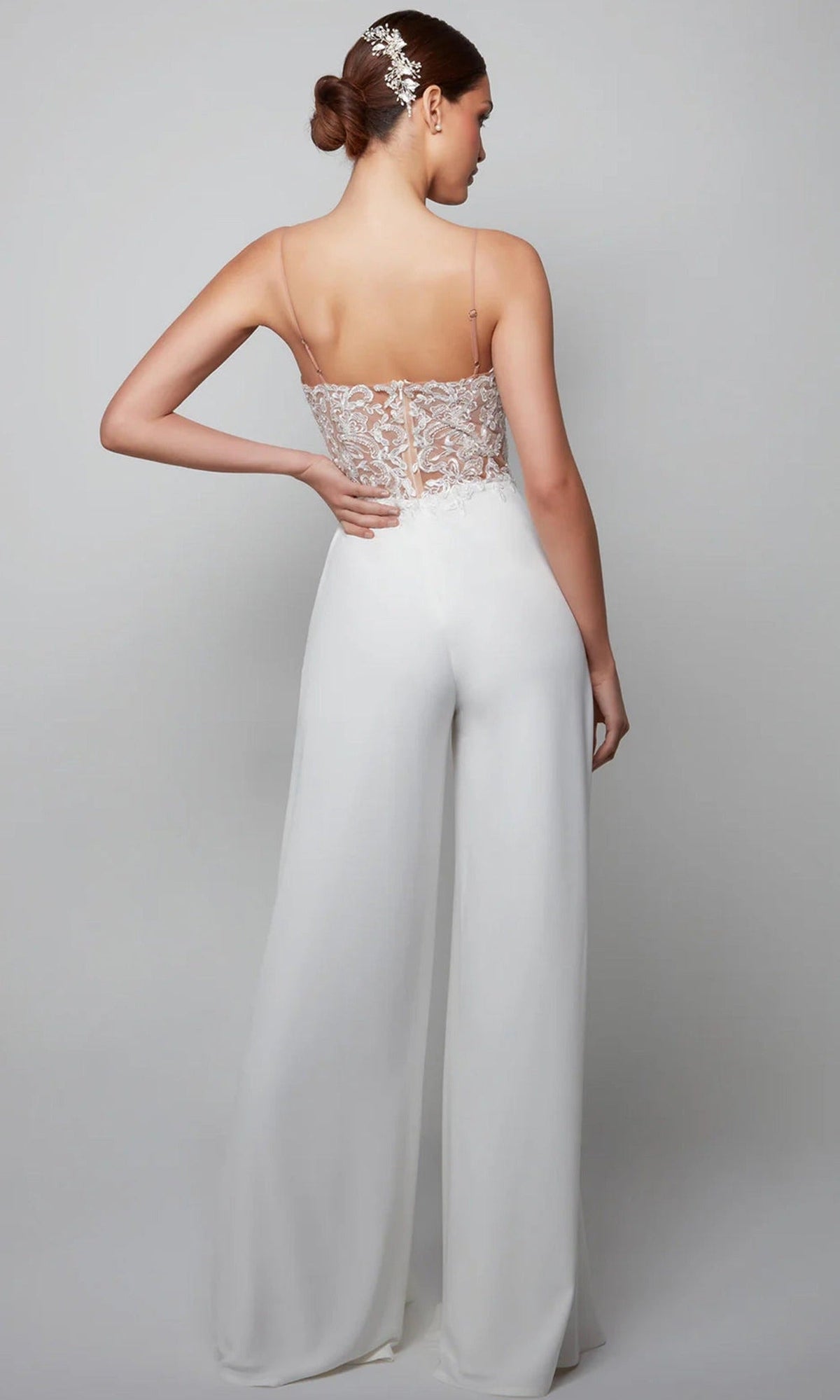 Alyce Paris 70017 - Sheer Lace Bodice Wide-Leg Jumpsuit