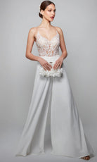 Alyce Paris 70017 - Sheer Lace Bodice Wide-Leg Jumpsuit