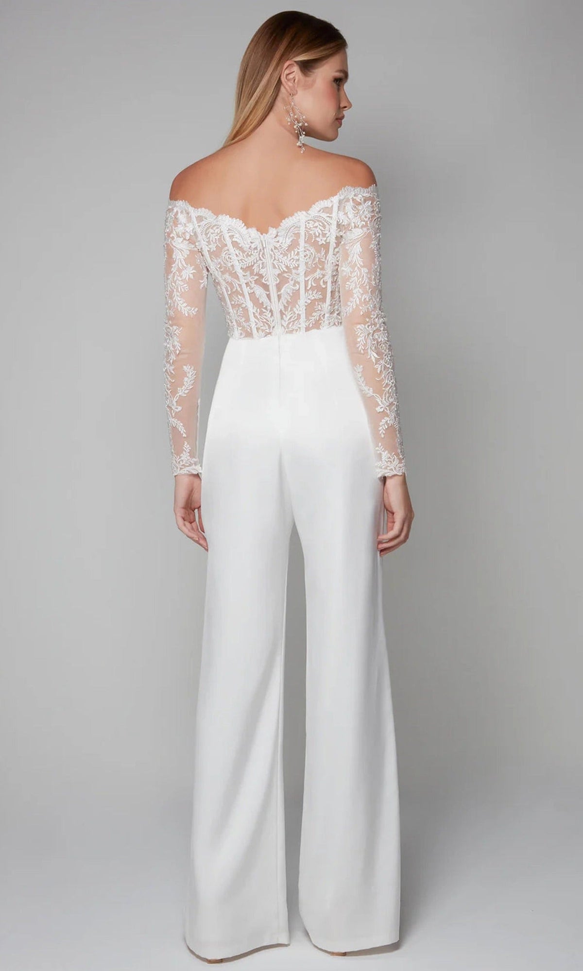 Alyce Paris 70018 - Embroidered Bodice Sheer Sleeves Jumpsuit