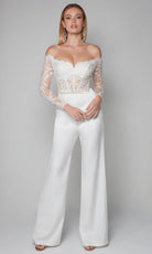 Alyce Paris 70018 - Embroidered Bodice Sheer Sleeves Jumpsuit